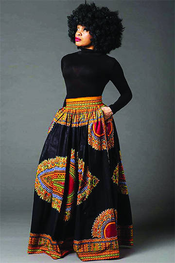 Woman in black kente skirt