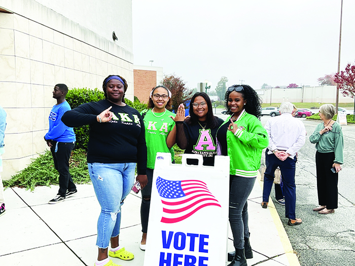 Livingstone College AKAs outside of Polling Location